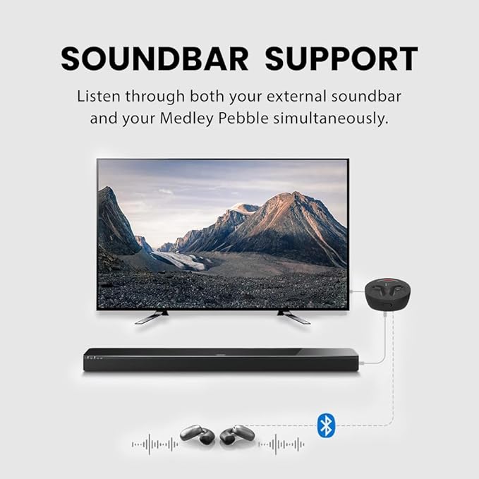 Avantree Medley Pebble - Wireless Earbuds for TV Listening, Clear Voice Open Ear Bluetooth 5.3 Headphones for Seniors & Hard of Hearing, with Transmitter and Charging Dock, 10hrs Play Time