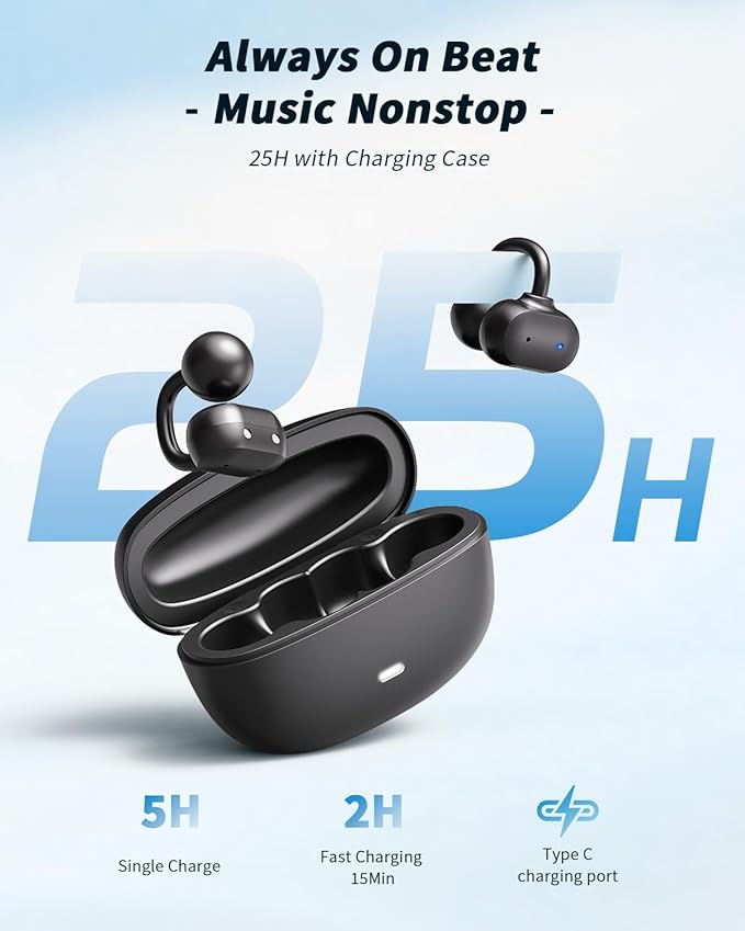 Bone Conduction Headphones, Bluetooth 5.4 Clip On Earbuds, Lightweight 5g Open Ear Headphones, AI Music Generator, IP68 Waterproof Sport Earphones for Workouts and Daily Use