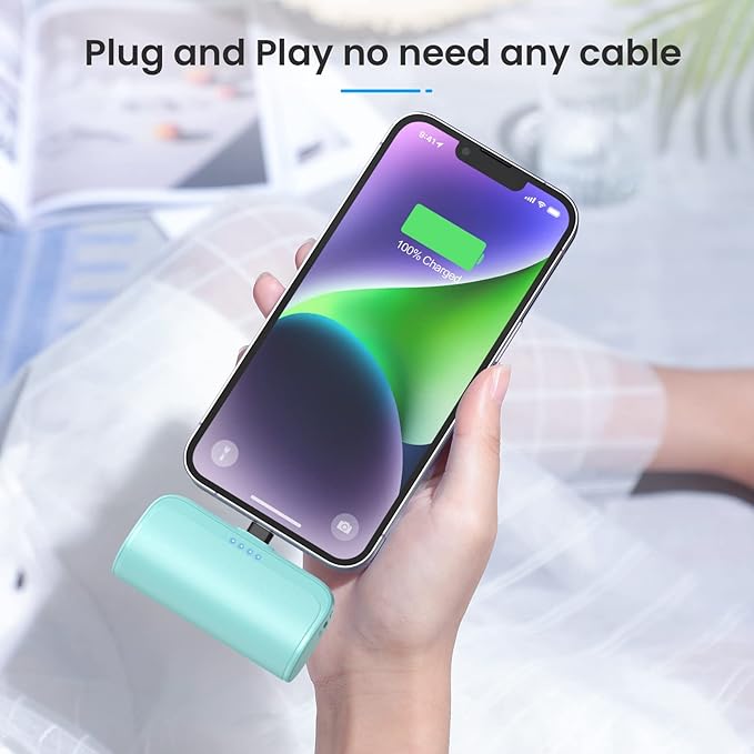 Mini Portable Charger Power Bank for iPhone,5200mAh Portable Phone Charger, Ultra-Compact PD Fast Charging Battery Pack Compatible with iPhone 14/14 Plus/Pro Max/13/12/12 Mini/11/XS/XR/X/8/7/6/6s