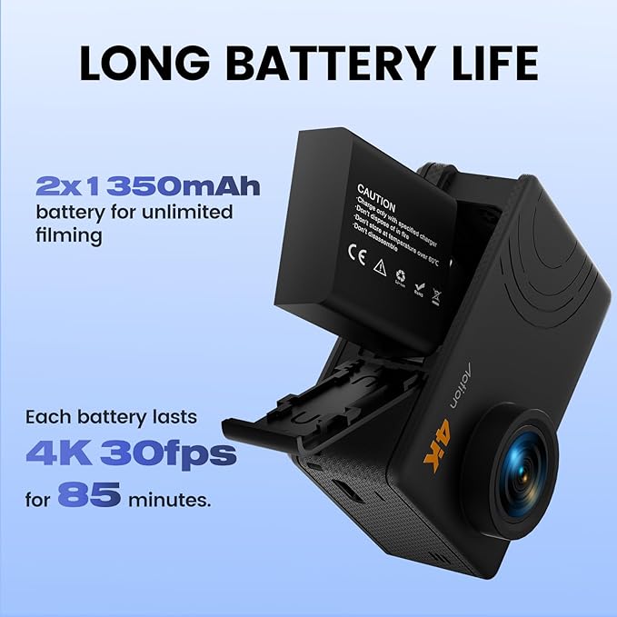 Action Camera 4K 60FPS 48MP, EIS Sports Camera with 128GB Card,131FT Underwater Waterproof Camera with Case, 2inch Touch Screen, 8X Zoom, Remote Control, Batteries & Mounting Kits