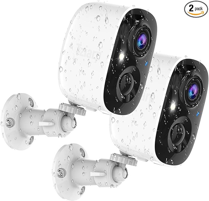 Security Cameras Wireless Outdoor,2K Indoor WiFi Wireless Cameras,Outside Battery Powered Camera for Home Security,AI Motion Detection,Color Night Vision,Spotlight,Siren Alarm,SD/Cloud Storage,2 Pack