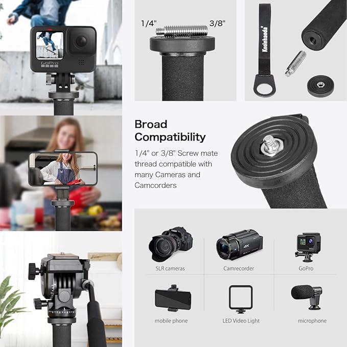 Koolehaoda Extendable Camera Monopod with Foldable Tripod Support Base, Aluminium Alloy, 20-66inch Adjustable Portable Travel Monopod for Nikon Sony DSLR, Maximum Load of 5 kg