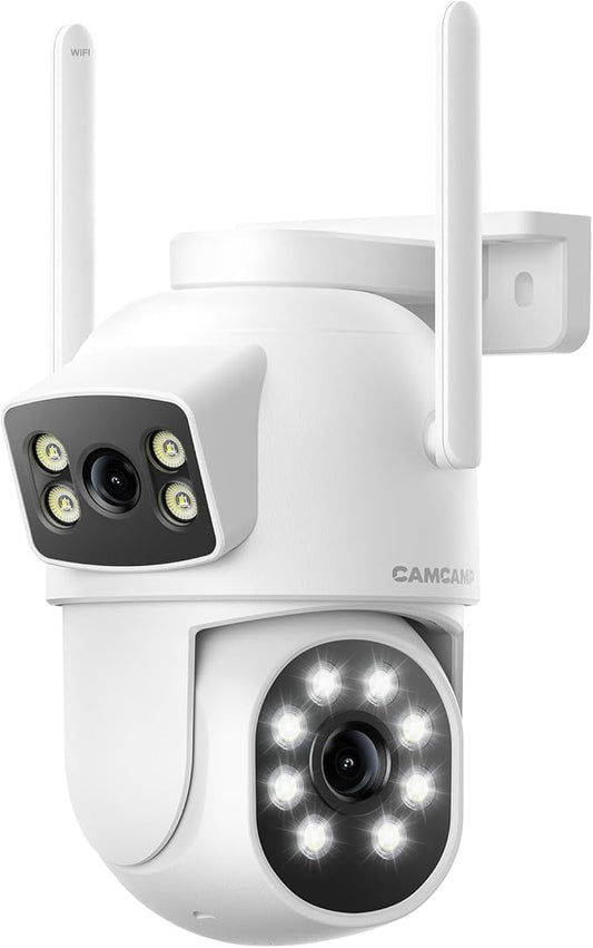 Dual Lens Security Cameras Wireless Outdoor, 2K Full HD Video, 360° View Pan/Tilt Home Security Camera with Color Night Vision, PIR Alarm, 2.4G/5G WiFi, Auto Tracking, 2-Way Audio, Easy to Install