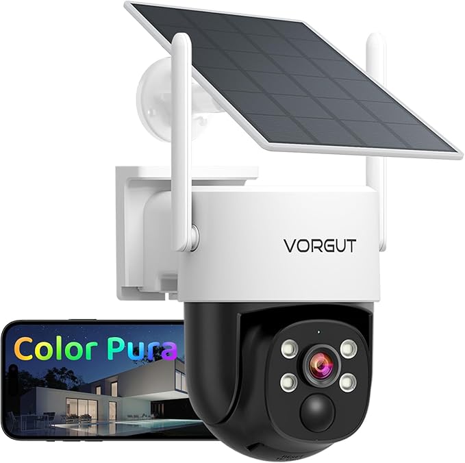 Solar Security Camera Wireless Outdoor, 3MP PTZ Solar Powered Camera for Home Security Surveillance Outside with Solar Panel, 2.4G WiFi, Human Detection, True Color Night Vision, 360° Viewing
