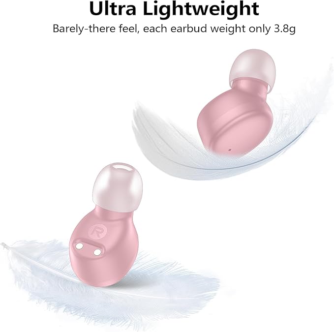 kurdene Wireless Earbuds Bluetooth 5.3 in Ear Buds Light Weight Headphones,Deep Bass Sound,Built in Mics Headset,Clear Calls Earphones for Sports Workout Pink