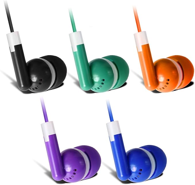 Bulk Earbuds 50 Pack for Classroom Wholesale Earbuds Headphones Wired Stereo Earphones Multi Color for Kids Toddlers Teen at School Library Room Homeschool Online Teaching