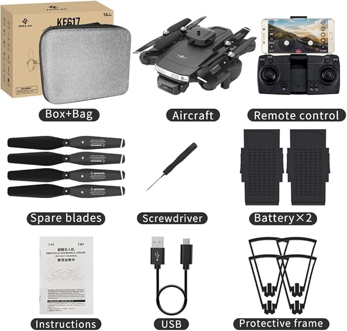 Drone with 2K Camera for Adults, Infrared Obstacle Avoidance, Optical Flow Hover, Dual Camera Switchable, Live Video Foldable FPV 2.4G Foldable Quadcopter with 2 Batteries