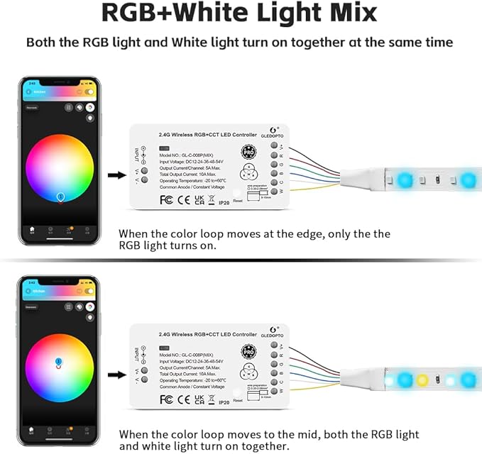 ZigBee 3.0 RGBCCT LED Strip Controller Pro RGB Color and Warm White Cold White Light Mix PWM Dimming Smart Phone App Voice Control Work with Hub Bridge (ZigBee Hub Required)