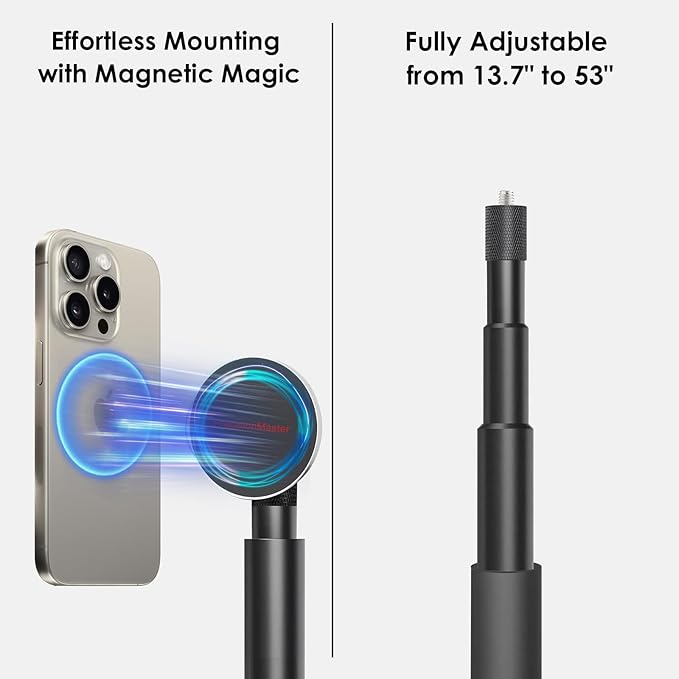 Golf Tripod & Monopod, Magnetic Golf Film Stick 52" Adjustable Aluminum, Golf Swing Training Aid Compatible with Magsafe iPhone Android Phones