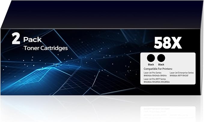 58X Toner Cartridge Black Laser Jet Pro M404dw Enterprise M406dn Compatible for HP 58X CF258X Toner Cartridges Replacement Pro M404dw M406dn M404dn M404n MFP M430f M428dw M428fdn fdw Printer(2 Black)
