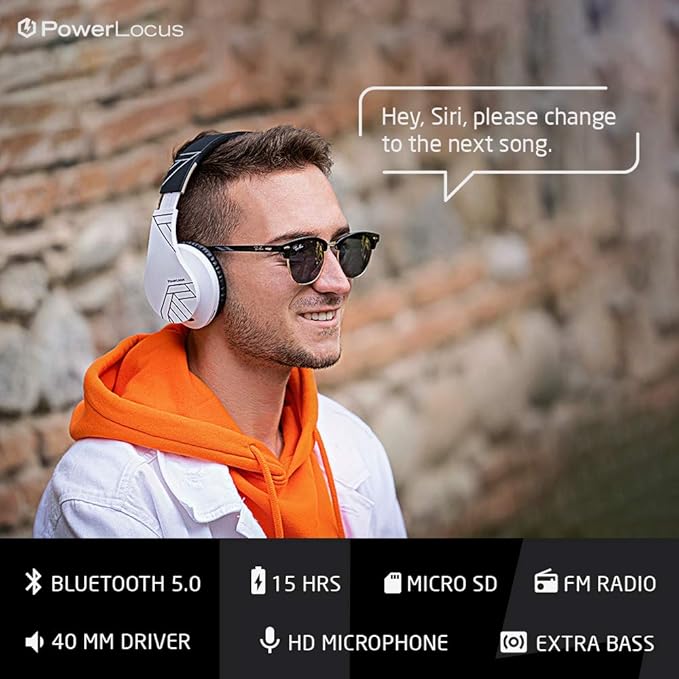 PowerLocus Bluetooth Over-Ear Headphones, Wireless Stereo Foldable Headphones Wireless and Wired Headsets with Built-in Mic, Micro SD/TF, FM for iPhone/Samsung/iPad/PC (Black/White)