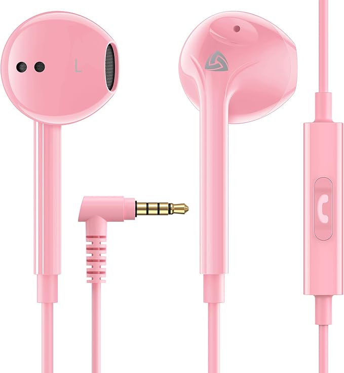 LUDOS ZENITH Wired Earbuds in-Ear Headphones, 2 Years Warranty, Earphones with Microphone, Corded for 3.5mm Jack Ear Buds for iPhone, Samsung, Computer, Laptop, Kids, School Students, Small Ear - Pink