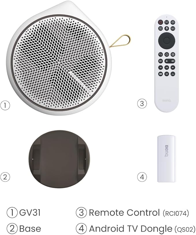 BenQ GV31 | 1080p LED Portable Ceiling Projector | Rotating Angle Projection | 16W 270˚ Bass Wireless Speaker | Android TV with Netflix | Chromecast & AirPlay | Autofocus & 1D Keystone | HDMI | USB-C