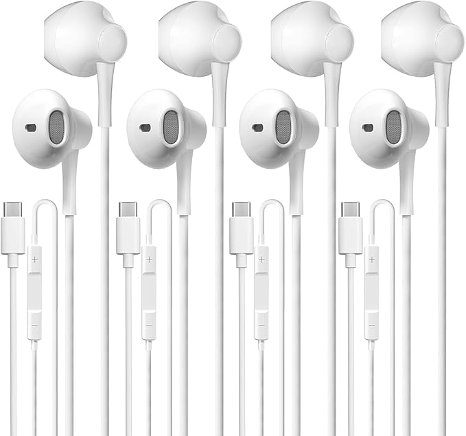 USB C Wired Headphones 4 Pack, Type C Earbuds HiFi Stereo Earphones with Microphone, Remote Control in Ear Headset for Samsung Galaxy S23 S22 S21 S20 Ultra, Note 20 10, iPad Pro, Pixel 7 and More