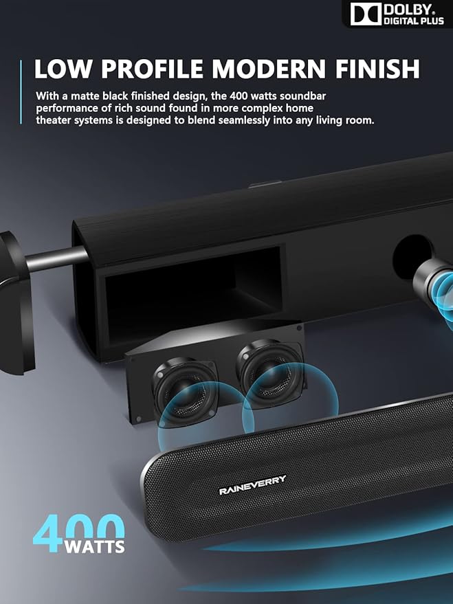 5.1 CH Surround Sound Bar with Dolby Audio, Sound Bars for TV, Wireless Subwoofer & Rear Speaker, Dolby Digital Plus, Bluetooth 5.3, Surround Sound System for Home Theater, 4K & HD TVs| HDMI & Optical