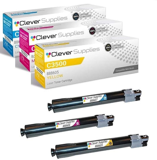 CS Replacement Toner Cartridge Compatible with Ricoh C3500 888607 Cyan 888606 Magenta 888605 Yellow Aficio C3500 Aficio C4500 Aficio MP C3500 Aficio MP C3500 SPF Aficio MP C4500 3 Color Set