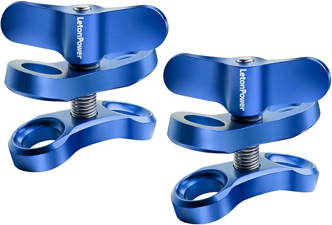 2-Hole 1" Aluminum Underwater Camera Clamp Ball Mount (2-Pack) - Underwater Bracket for Diving Light Arms & Camera Trays, Saltwater-Resistant Adapter for Scuba Photography/Videography Gear