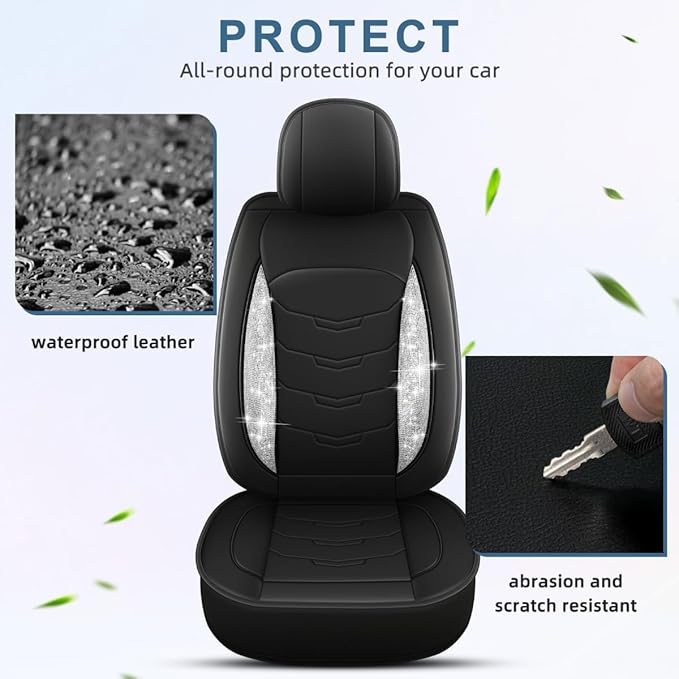 Bling Diamond Car Seat Covers Fit for Lexus ES 300H/350 2007-2025：Full Set Luxury Leather Seat Cushion Waterproof Automotive Seat Protectors (Black,5 Seats)