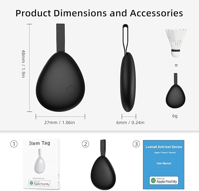 [Apple MFi Certified] Air Tracker Tag 1 Pack (iOS Only), Bluetooth Tracker for Apple Find My, Replaceable Battery, Key Finder and Item Locator Smart Tag for Keys, Bags, Luggage, Pets, Wallet (Black)