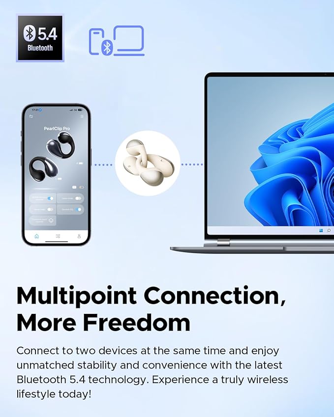 SoundPEATS PearlClip Pro Ear Ultra Open Ear Earbuds Wireless Headphones Bluetooth 5.4 Earphones Clip On Ear Buds with Mic, IPX5 Waterproof, 24 Hrs Play for Running Cycling Fitness