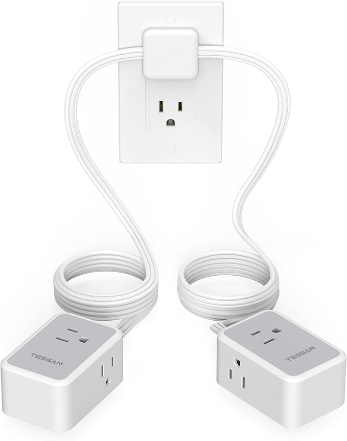 TESSAN Twin Extension Cord 12 FT, Double Ended Flat Plug Surge Protector Power Strip, 3 Non Blocking Outlets 6 Feet Power Splitter Each Side, Dual Split Outlet Extension for Home Office Dorm Room