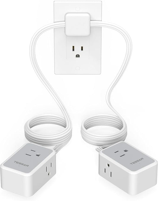 TESSAN Twin Extension Cord 12 FT, Double Ended Flat Plug Surge Protector Power Strip, 3 Non Blocking Outlets 6 Feet Power Splitter Each Side, Dual Split Outlet Extension for Home Office Dorm Room