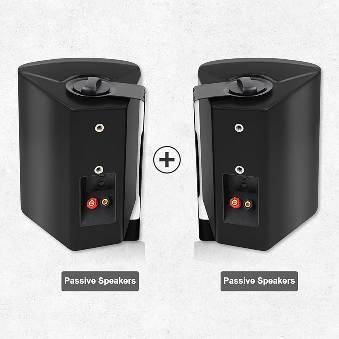 Herdio 5.25 Inches Passive Outdoor Speakers Wired Waterproof, 300 Watts Wall Mount Speakers All Weather for Patio Indoor Deck Countryard (1 Pair, Black)