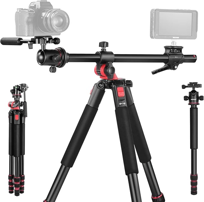 NEEWER 73.6" Horizontal Tripod with Multi Angle Center Column, Ball Head & Central Axis Platform, Heavy Duty Aluminum Camera Tripod Monopod 360° Pan 180° Tilt for Overhead/Macro Shots, Max Load 22lb