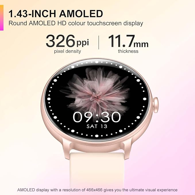 Smart Watch, 1.43'' AMOLED Smart Watches for Men Women (Answer/Make Call), Fitness Tracker with Heart Rate/Sleep Monitor, IP68 Waterproof Activity Tracker, Pedometer for Android iOS