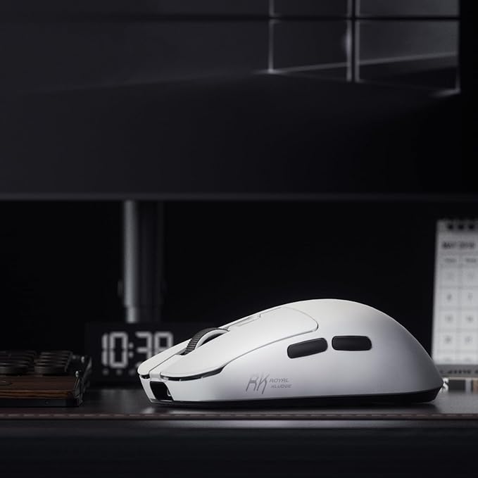 RK ROYAL KLUDGE RK M3 Gaming Mouse with 42000 DPI PAW3950 Optical Sensor 47g Lightweight Tri-Mode 2.4G/USB-C/Bluetooth Wireless Mouse 8000Hz Polling Rate with 5 Programmable Buttons White