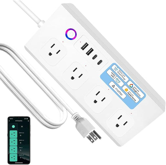 XENON Matter Smart Power Outlet, USB C Power Strip 20W, Siri, Alexa, and Google Home Support, with Remote Control, Timer, and Scheduler Features, Remote Adjustment and Viewing via Mobile App Interface