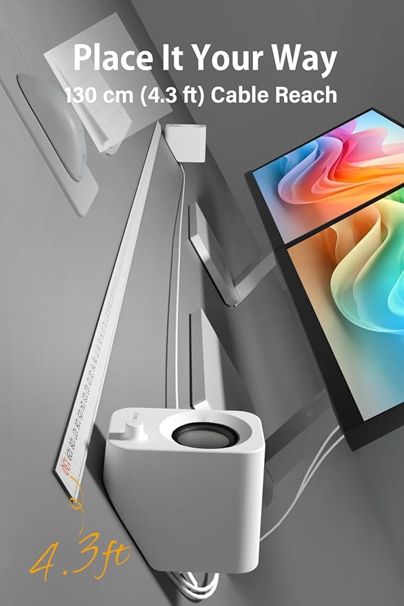 Speaker - 14W Stereo PC Speakers, USB Powered, Compact Size with 30° Tilt Design, Volume Dial Control, for Desktop, Laptop, Monitor, Gaming Consoles, White