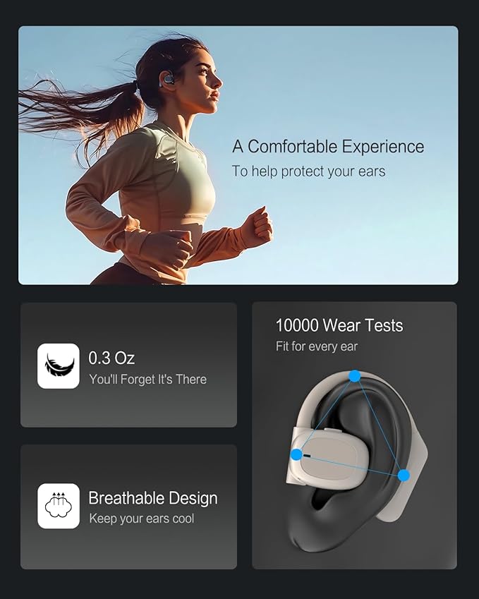 Open Ear Headphones, 80H Playtime Air Conduction Earbuds w/Fast Charging, 16mm Hi-Fi Audio Drivers, Physical Buttons, ENC Mic, IPX5 Waterproof, Bluetooth 5.4, 2025 Upgrade for Workout Black