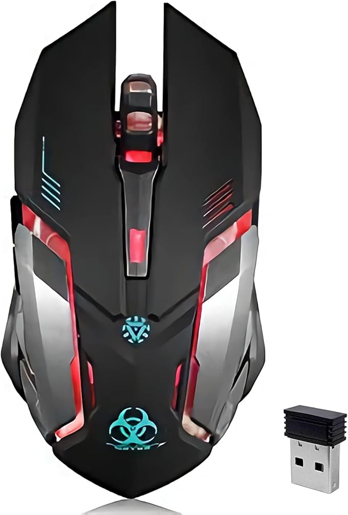VEGCOO Wireless Gaming Mouse, C8 Silent Click Wireless Rechargeable Mouse with Colorful LED Lights and 3 Level DPI 400mah Lithium Battery for Laptop and Computer (Black)