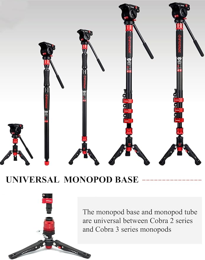 IFOOTAGE Cobra 3 Monopod Camera Stand with Pedal C180F-P, 71" Monopod for Camera Carbon Fiber, Compatible with Sony Canon Nikon DSLR Camera, Payload 17.64Lbs/ 8KG