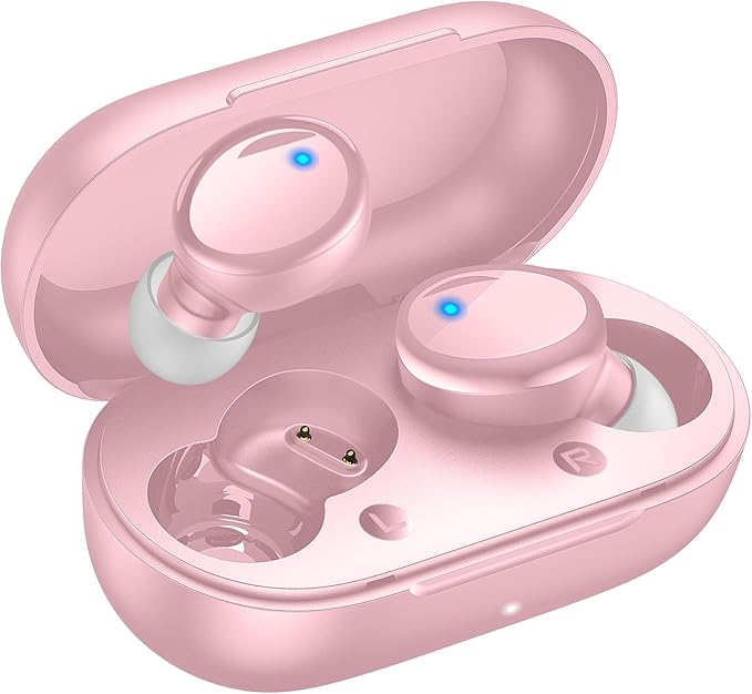 Lanteso True Wireless Bluetooth 5.3 Earbuds, 48H Playtime,Light Weight Headphones in Ear Buds Built in Mic Headset Premium Sound with Deep Bass,Clear Calls Earphones for Sports Workout Pink