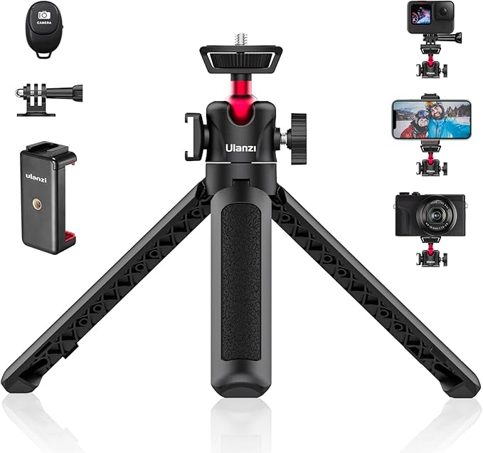 Camera Phone Tripod Flexible for Gopro - Mini Desktop Table Tripod Extendable Handle Selfie Stick Phone Hot Shoe Mount Remote Shutter Vlog Kits for Sony iPhone Gopro Hero Black