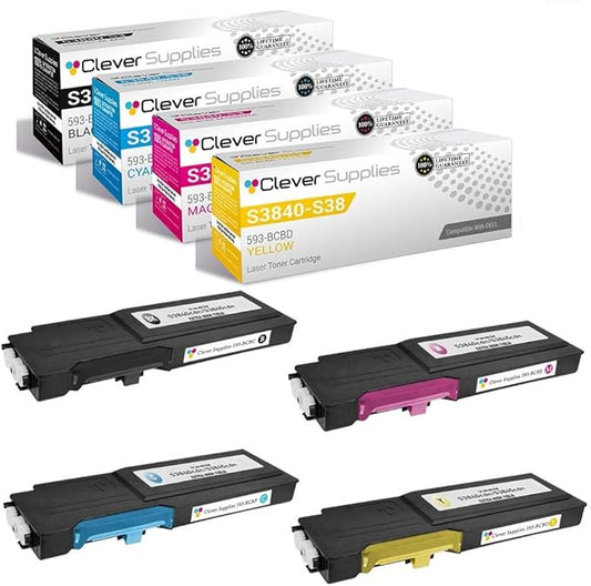 CS Replacement Toner Cartridge Compatible with Dell S3840 593-BCBC Black 593-BCBF Cyan 593-BCBE Magenta 593-BCBD Yellow S3840CDN S3845CDN 4 Color Set