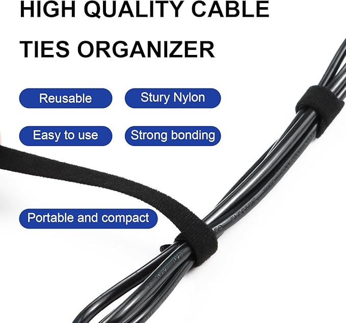 100PCS Reusable Cable Ties, 6 Inches Adjustable Hook and Loop Cord Straps, Multi Purpose Cable Management Wire Ties for Home, Office & Data Centers Black