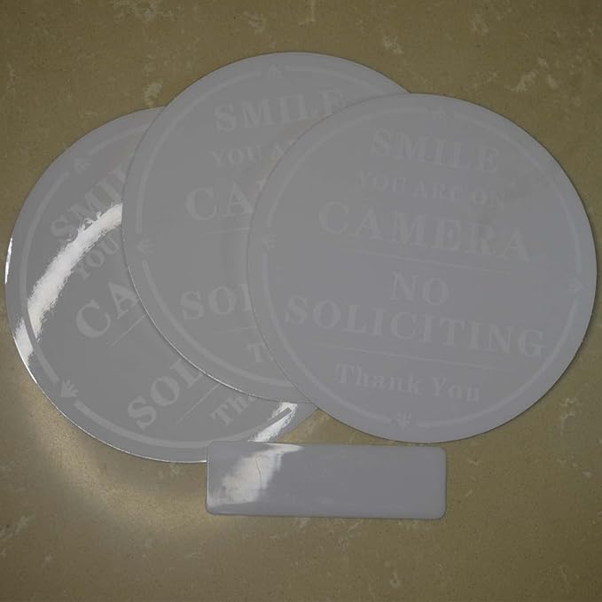 3 Pcs Smile You’re On Camera And No Soliciting Sign for Glass Door, 5.12 Inch Diameter Round, Made of Electrostatic Stickers, Attached to Glass Door Without Glue.(NoSoliciting)
