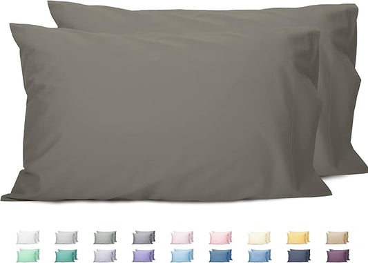 Sunflower Queen Pillowcases Set of 2, 100% Cotton Queen Size Pillow Cases 2, 20×30 inches Taupe Gray, Soft and Breathable