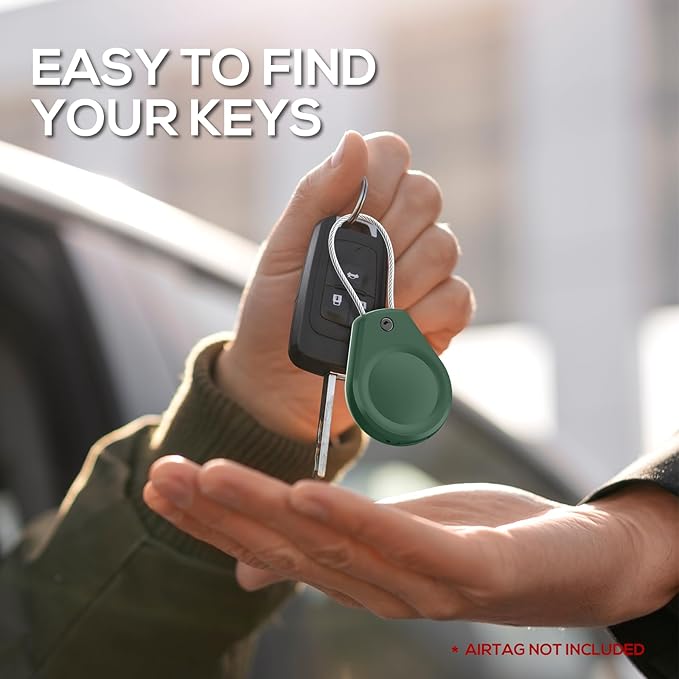 Waterproof AirTag Keychain Holder - (4 Pack) Air tag Lock Case with Wire Cable Compatible with Apple AirTags, Ultra Durable Anti-Lost Protective Case for Luggage, Key, Backpack, Black/green