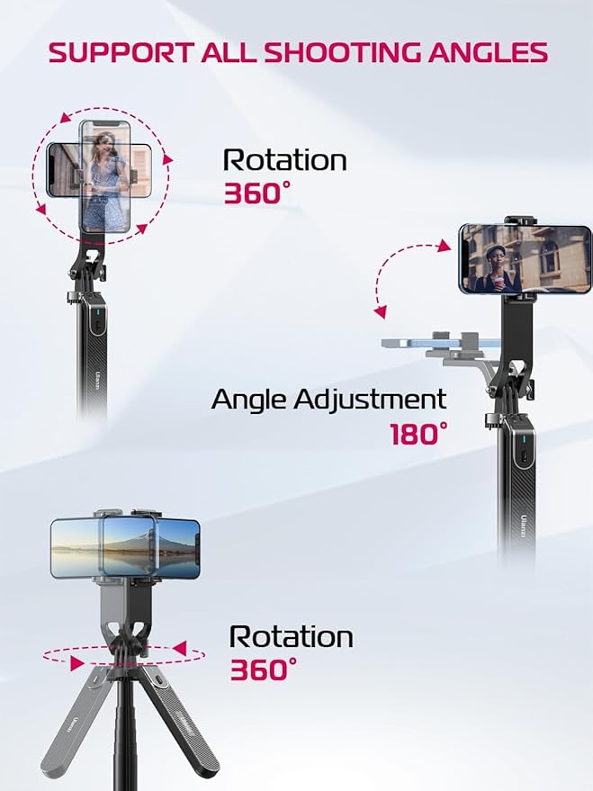 ULANZI MA09 Extendable Phone Tripod, 71" Selfie Stick Vlog Tripod Stand Quadrapod with All in 1 Phone Clip, Travel Tripods Cellphone Holder w Rechargeable Remote for iPhone Sony Canon Action Camera