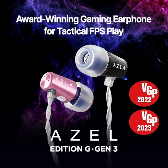 AZLA AZEL GEN 3 Gaming Earbuds with Mic – Award-Winning IEMs Tuned for FPS Games – Compatible with PS5, Xbox, PC –Positional Audio & Clear Voice Chat– Wired Gaming Headset for Gamers (Pink Black)