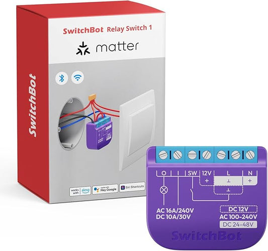 SwitchBot Smart Relay Switch 1,Smart Relay Module with Built-in Hub, Wi-Fi&Bluetooth Switch Compatible with Alexa/Apple Homekit/Google Home/Matter Hub Required, 2.4GHz, Home Automation