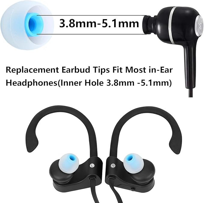 Silicone Earbud Tips - Fit for in-Ear Headphones (Inner Hole 3.8mm -5.1mm) - 9 Pairs S/M/L