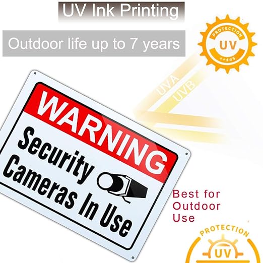 Video Surveillance in Use Sign, Warning Security Cameras in use Sign, Large 10x14 Inch Aluminum UV Ink Printed for House and Business (4-Pack)