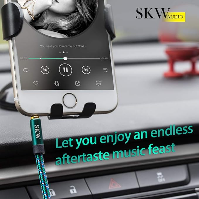 SKW 3.5mm Aux Cable for Car, 3.2ft/1M, Dark Green, Compatible with iPhone, iPod, Echo Dot, Sony & More