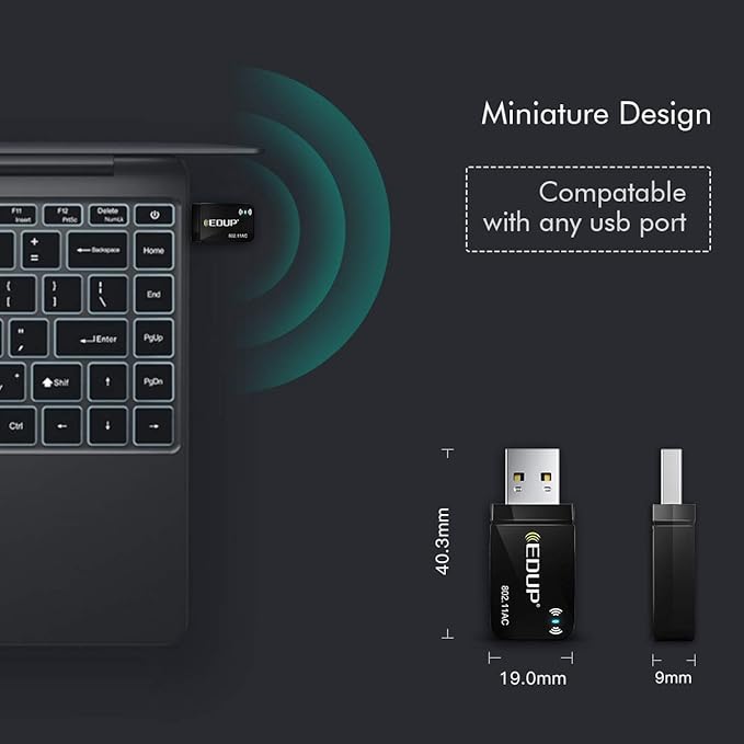 1300Mbps USB 3.0 Wireless WiFi Adapter for PC, USB Wi-Fi Dongle AC Mini Network Adapters 802.11ac 2.4GHz/5GHz Built-in Antenna for Windows 11/10/7/8/8.1/XP Mac OS 10.15 and Below