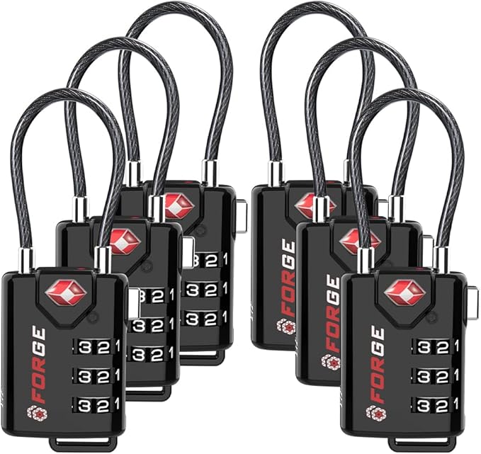 TSA Approved Cable Luggage Locks, 6 Pack, Easy Read Dials with Alloy Body